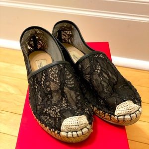 Valentino black lace espadrille flats